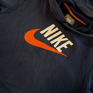 Nike Navy Blue Hoodie Sweatshirt Men's XL Orange White Swoosh Logo Pullover